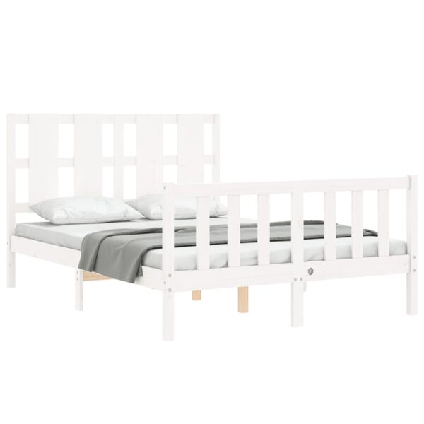 vidaXL Bed Frame without Mattress White Double Solid Wood Pine