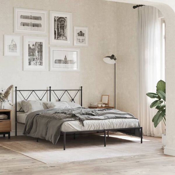 vidaXL Metal Bed Frame without Mattress with Headboard Black 140x190cm