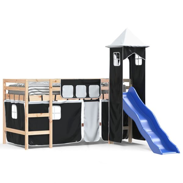 vidaXL Kids' Loft Bed with Tower without Mattress White&Black 90x200cm