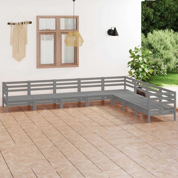 vidaXL 8 Piece Garden Lounge Set Solid Wood Pine Grey
