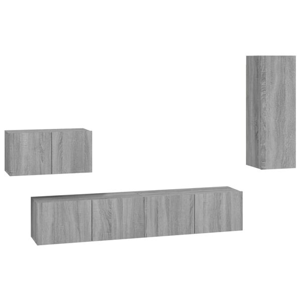 vidaXL 4 Piece TV Cabinet Set Grey Sonoma Engineered Wood