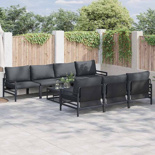 vidaXL Garden Sofa Set with Cushion 8 pcs Black Steel