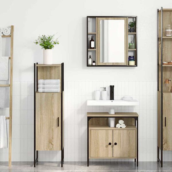 vidaXL Bathroom Furniture Set with Shelf 3 pcs Brown Engineered wood