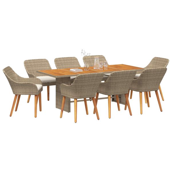 vidaXL Garden Dining Set 9 pcs Beige and brown Poly Rattan