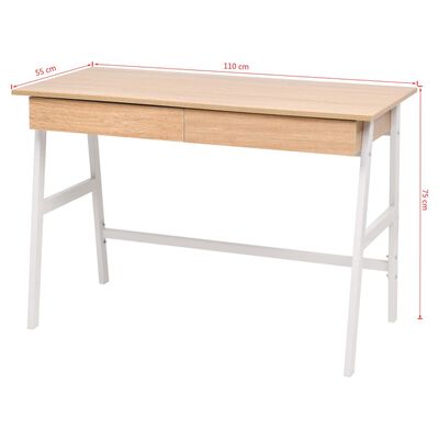 vidaXL Writing Desk 110x55x75 cm Oak and White