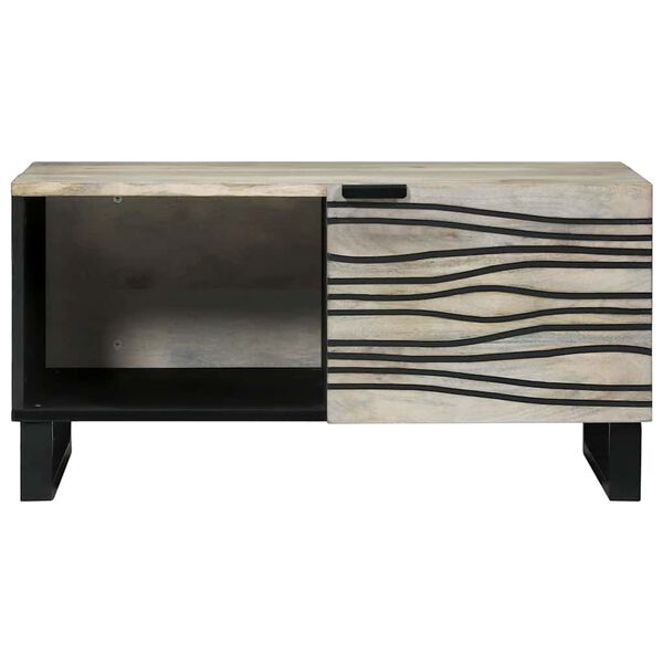 vidaXL Coffee Table Beige and Black 80 x 50 x 40 cm Solid Acacia wood