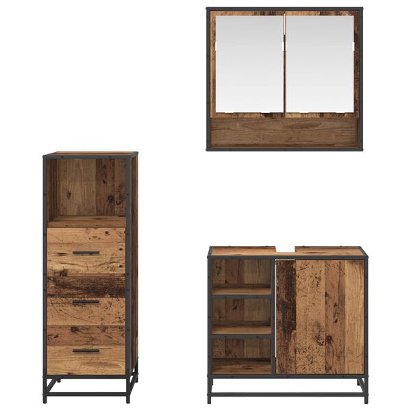 vidaXL Bathroom Furniture Set with Door 3 pcs Old Wood Engineered Wood