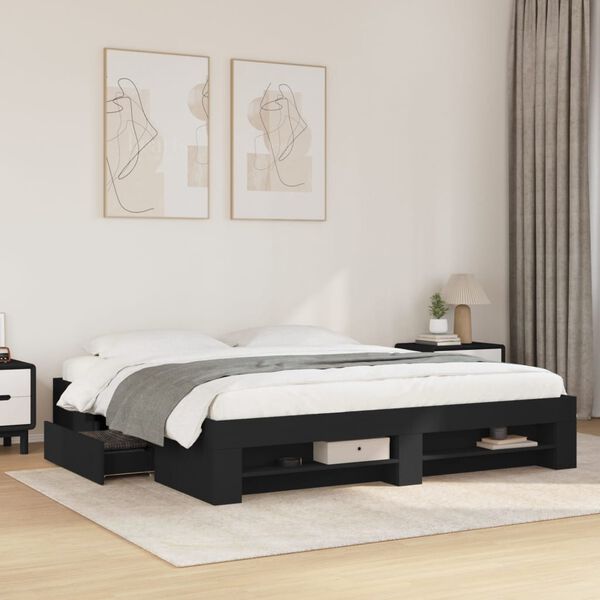 vidaXL Bed Frame without Mattress Black 180x200 cm Super King Engineered Wood