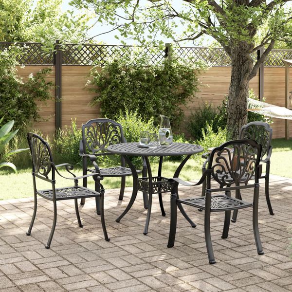 vidaXL 5 Piece Garden Dining Set Black Cast Aluminium