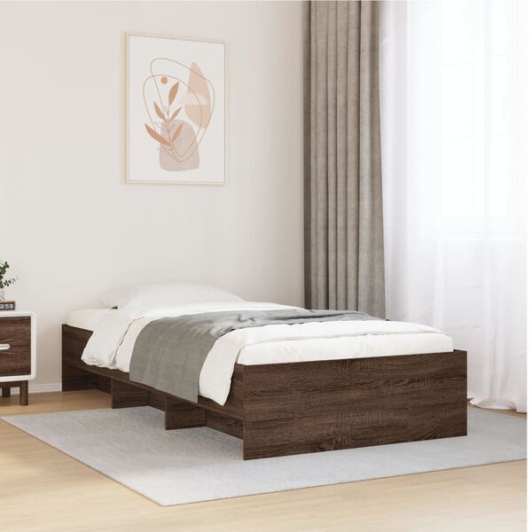 vidaXL Bed Frame without Mattress Brown Oak 90x190 cm Single Engineered Wood