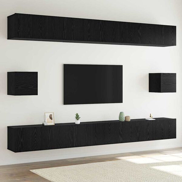 vidaXL TV Cabinet Set Wall-mounted 8 pcs Black Oak Engineered Wood