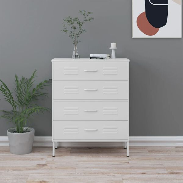vidaXL Chest of Drawers White 80x35x101.5 cm Steel