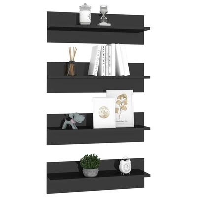 vidaXL Wall Shelf 4 pcs High Gloss Black 60x11.5x18cm Engineered Wood