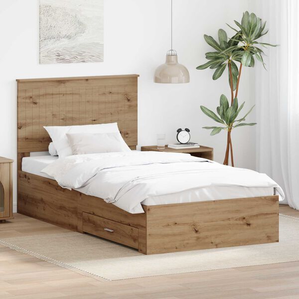 vidaXL Bed Frame with Drawer Artisan Oak 100 x 200 cm Engineered Wood