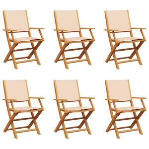 vidaXL Folding Garden Chairs 6 pcs Beige Fabric and Solid Wood