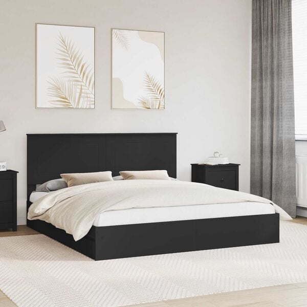 vidaXL Storage Bed with Headboard Black 200 x 200 cm Engineered Wood