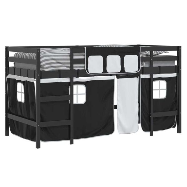 vidaXL Kids' Loft Bed with Curtains without Mattress White&Black 90x200cm