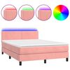 vidaXL Box Spring Bed with Mattress&LED Pink 140x190cm Velvet