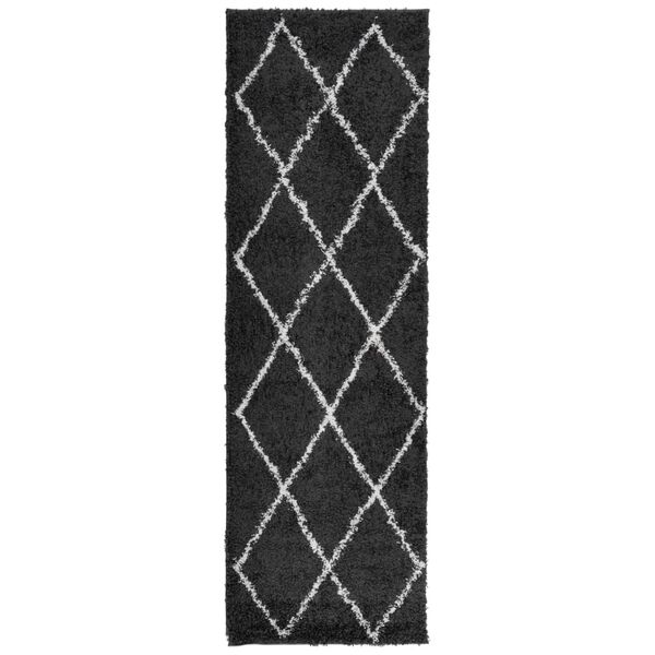 vidaXL Shaggy Rug PAMPLONA High Pile Modern Black and Cream 80x250 cm