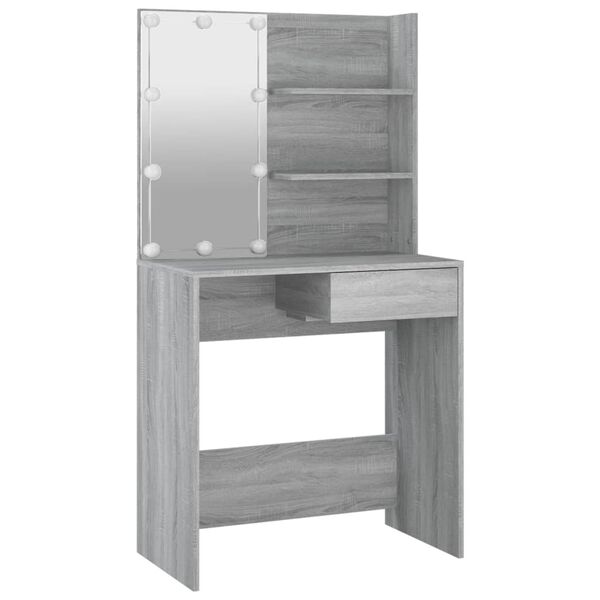 vidaXL Dressing Table with LED Grey Sonoma 74.5x40x141 cm