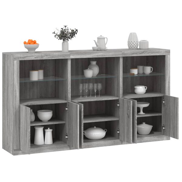 vidaXL Sideboard with LED Lights Grey Sonoma 181.5x37x100 cm