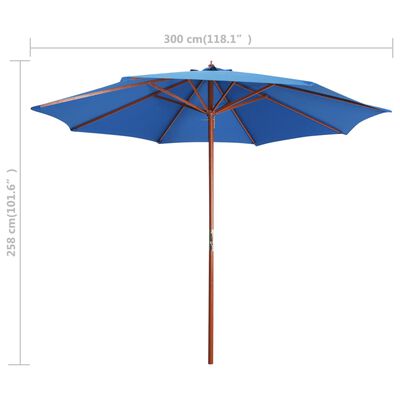 vidaXL Parasol with Wooden Pole 300x258 cm Blue