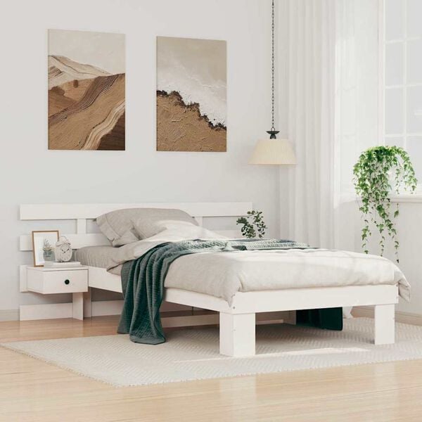 vidaXL Bed Frame with Headboard White 90 x 190 cm Solid Pine Wood