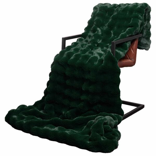 vidaXL Faux Rabbit Fur Blanket Dark Green 130 x 150 cm Polyester