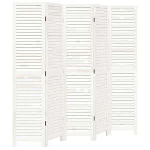 vidaXL Room Divider&nbsp;5 Panels White Solid Wood Paulownia