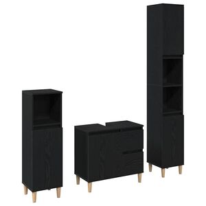 vidaXL Bathroom Furniture Set Wall-mounted with Door 3 pcs Black Oak