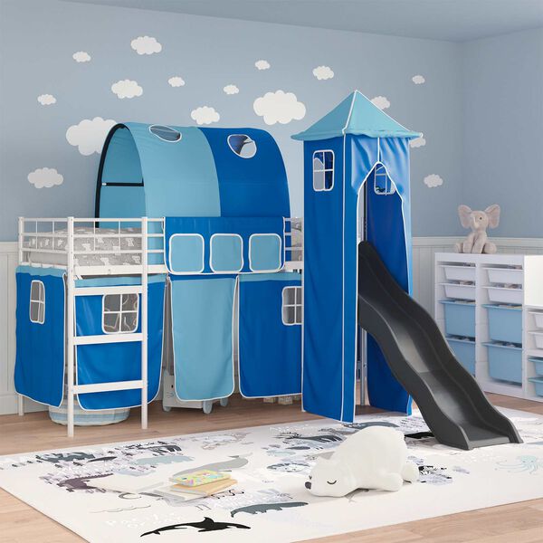 vidaXL Kids'Loft Bed Frame White and Blue 74.5 x 190 cm Metal