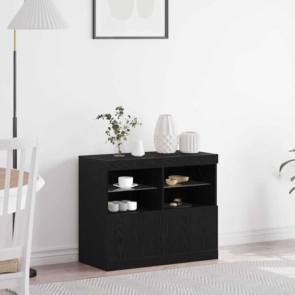 vidaXL LED Sideboard Black 81 x 37 x 66.5 cm Engineered Wood