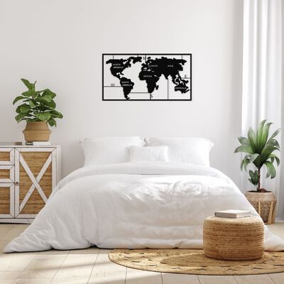 Homemania Wall Decoration World Map 90x55 cm Metal Black