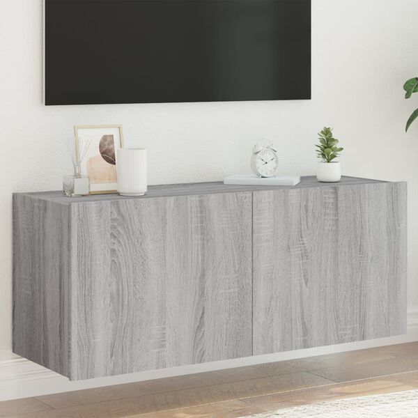 vidaXL TV Wall Cabinet with LED Lights Grey Sonoma 100x35x41 cm