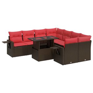 vidaXL 9 Piece Garden Sofa Set with Cushions Brown Poly Rattan Acacia