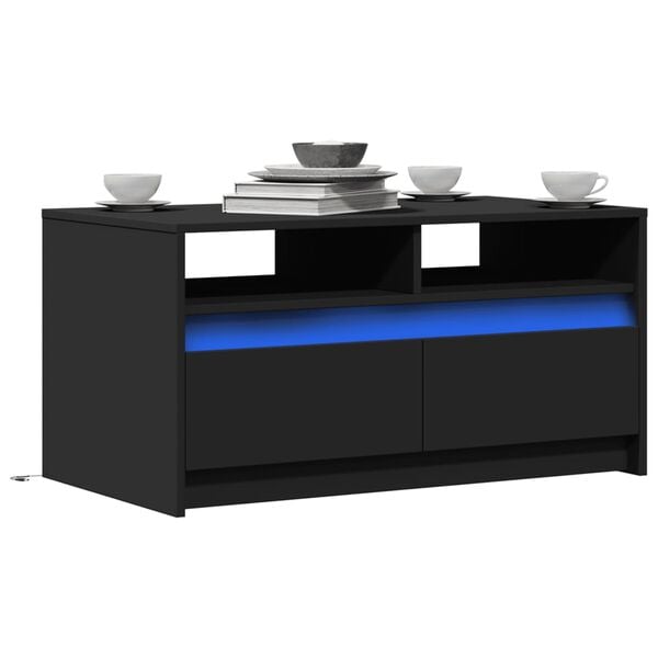vidaXL Coffee Table with LED Lights Black Engineered Wood