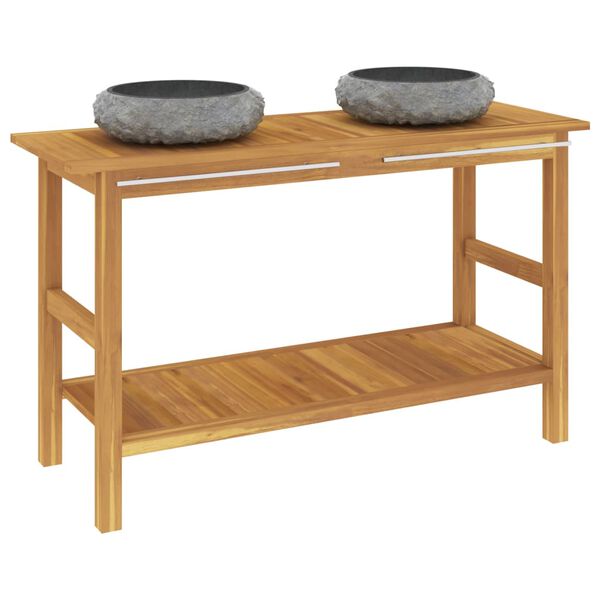 vidaXL Bathroom Vanity Cabinet with Black Marble Sinks Solid Wood Teak