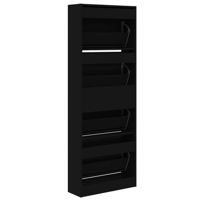 vidaXL Shoe Cabinet Black 60x21x163.5 cm Engineered Wood