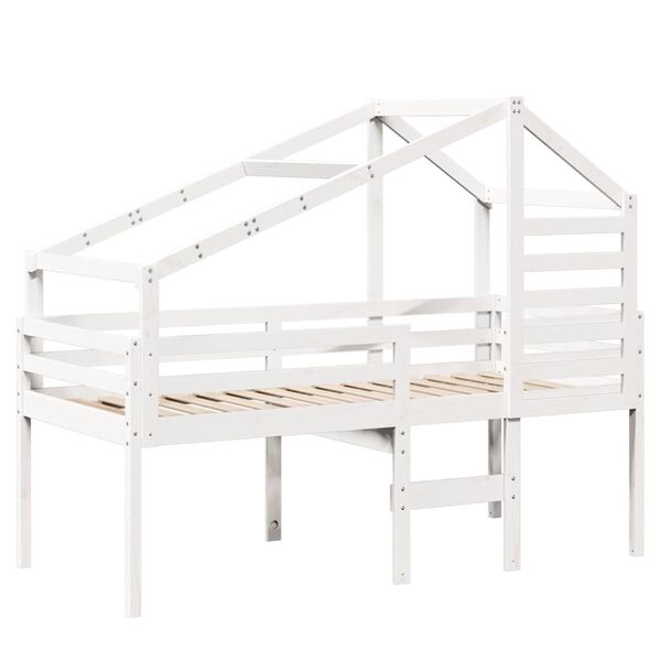 vidaXL High Sleeper Bed without Mattress White 90x200 cm Solid Wood Pine