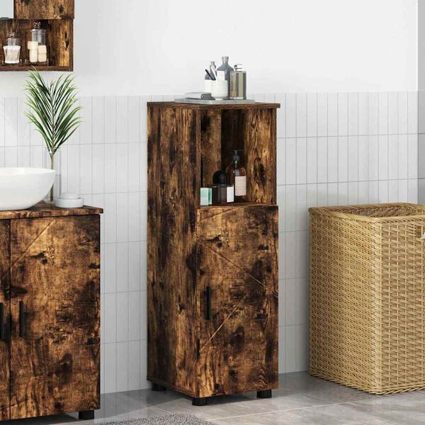 vidaXL Bathroom Cabinet with Storage Smoked Oak 30 x 35 x 95 cm