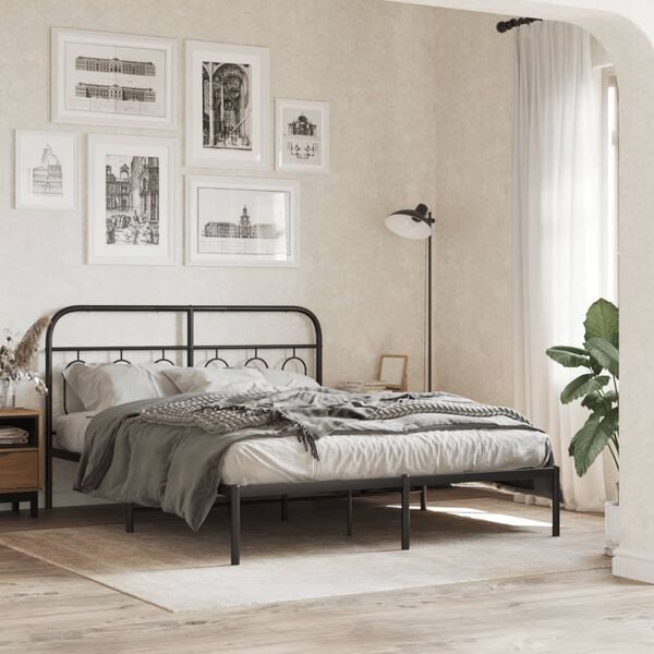 vidaXL Metal Bed Frame without Mattress with Headboard Black 140x190cm