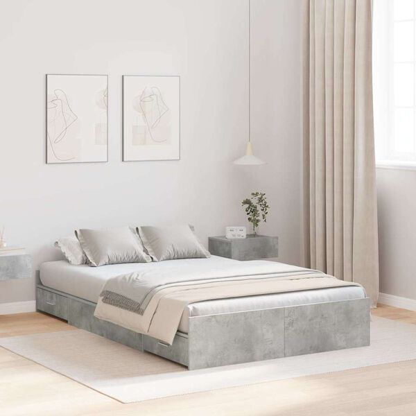 vidaXL Storage Bed Frame Concrete Grey 120 x 200 cm Engineered Wood