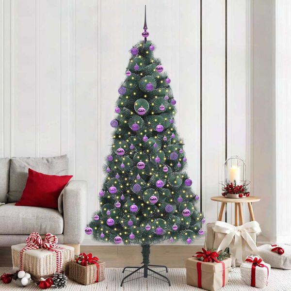 vidaXL Artificial Pre-lit Christmas Tree with Ball Set Green 210 cm
