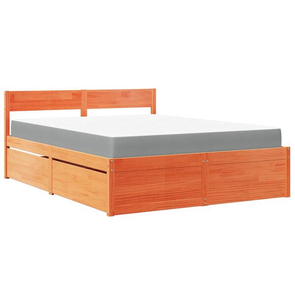 vidaXL Bed with Drawers and Mattress Wax Brown 160x200 cm Solid Wood Pine