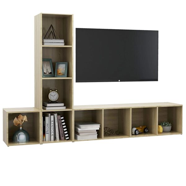 vidaXL 3 Piece TV Cabinet Set Sonoma Oak Engineered Wood