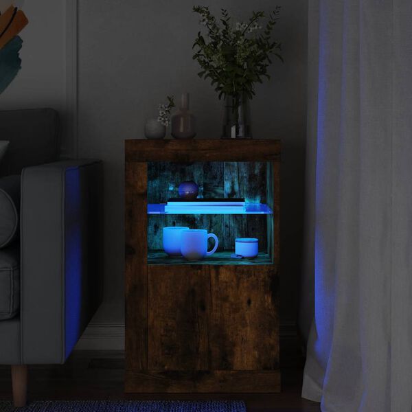 vidaXL Side Cabinet with LED Lights Smoked Oak Engineered Wood
