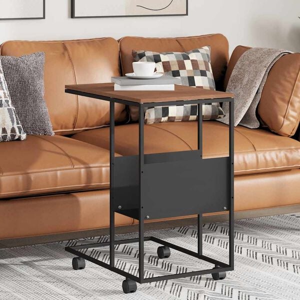 vidaXL Side Table with Wheels Black 55x36x63.5 cm Engineered Wood