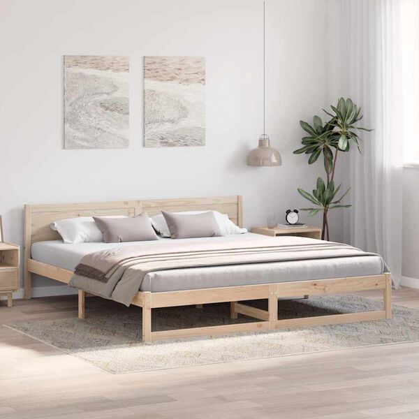 vidaXL Bed Frame with Headboard Natural 180 x 200 cm Solid Pine Wood