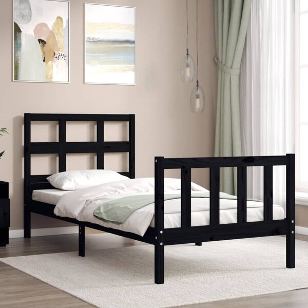 vidaXL Bed Frame without Mattress Black Small Single Solid Wood Pine