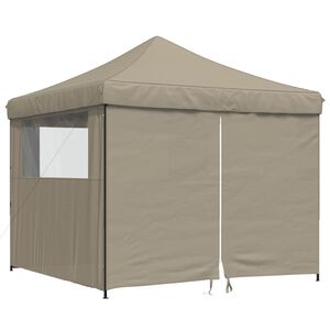vidaXL Foldable Party Tent Pop-Up with 4 Sidewalls Taupe